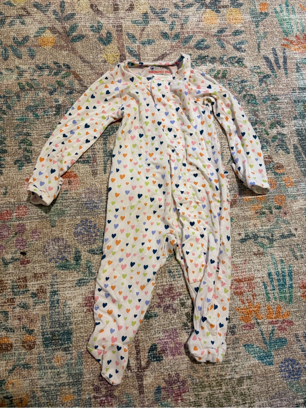 Baby Girls Magnetic Me White Footed One-Piece with Multi-Color Heart Print